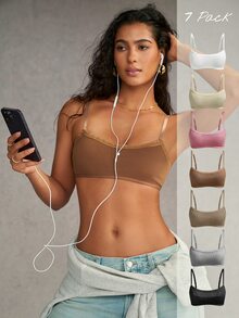 Esseday 7pcs Knitted Daily Wear One-Piece Low Cut Comfortable Fashionable Versatile Wireless Bra For Women - Multicolor - View 1