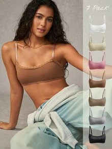 Esseday 7pcs Knitted Daily Wear One-Piece Low Cut Comfortable Fashionable Versatile Wireless Bra For Women - Multicolor - View 4