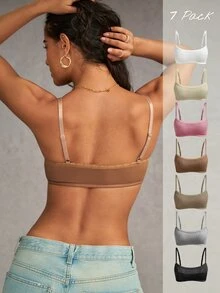 Esseday 7pcs Knitted Daily Wear One-Piece Low Cut Comfortable Fashionable Versatile Wireless Bra For Women - Multicolor - View 2