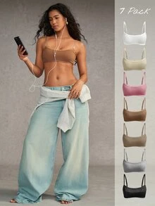 Esseday 7pcs Knitted Daily Wear One-Piece Low Cut Comfortable Fashionable Versatile Wireless Bra For Women - Multicolor - View 6