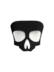 ROMWE Goth 女款 2 合 1 抹胸上衣 破舊骷髏印花 黑白配色 性感 音樂節萬聖節穿搭 - 黑色 - 查看 1