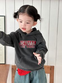 DAZY Toddler Girls' Korean Style English Letter Print Hooded Long Sleeve Sweatshirt - Black - View 3