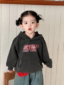 DAZY Toddler Girls' Korean Style English Letter Print Hooded Long Sleeve Sweatshirt - Black - View 1