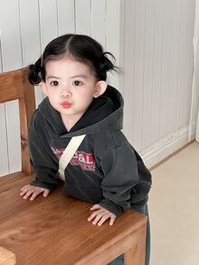DAZY Toddler Girls' Korean Style English Letter Print Hooded Long Sleeve Sweatshirt - Black - View 7
