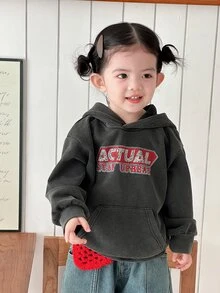 DAZY Toddler Girls' Korean Style English Letter Print Hooded Long Sleeve Sweatshirt - Black - View 4