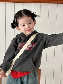 DAZY Toddler Girls' Korean Style English Letter Print Hooded Long Sleeve Sweatshirt - Black - View 5