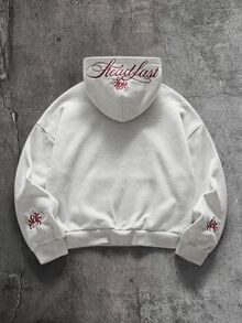 AXEPEAK Men's American Street Style Embroidered Casual Vacation Outdoor Hoodie - Light Grey - View 2