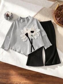 SHEIN Set Atasan dan Celana Panjang Model Mengembang untuk Bayi Perempuan - MultiWarna - View 7
