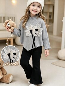 SHEIN Set Atasan dan Celana Panjang Model Mengembang untuk Bayi Perempuan - MultiWarna - View 3
