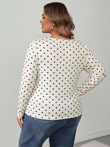 SHEIN CURVE+ Plus Size US 22 Polka Dot Long Sleeve Autumn/Winter T-Shirt, High Elasticity Knit Fall - Apricot - View 7