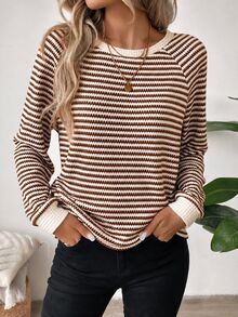 SHEIN LUNE Casual Women's Fall/ White And Brown And Long Sleeve Sweatshirt Everyday Travel Work Brunch Tops Fall Clothes For Women Winter Clothes - Multicolor - View 4