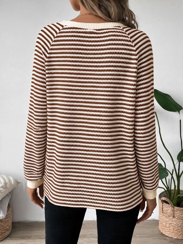SHEIN LUNE Casual Women's Fall/ White And Brown And Long Sleeve Sweatshirt Everyday Travel Work Brunch Tops Fall Clothes For Women Winter Clothes - Multicolor - View 2