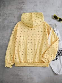SHEIN 青少年女孩抓絨秋季豹紋印花運動衫，休閒，長袖，秋季，復古，舒適，極簡，懷舊，針織，寬鬆 - 黃色 - 查看 2