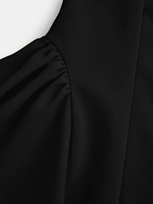 Firerie Kids Firerie Kids فستان أنيق وجميل للفتيات المراهقات بياقة مربعة وقصة A-line باللون الأسود مع لمسات من الرقعة وفيونكة كبيرة في الظهر - الأسود - مشاهدة 2