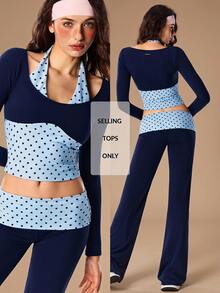 VARSIVA Kaos Olahraga Wanita Model Halter Neck 2 in 1 Motif Polka Dot Patchwork - Biru - View 13