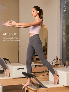 GLOWMODE 24" FeatherFit™ Crossover Yoga Pilates Leggings Buttery Soft High Stretch Crossover Waist Sports Tights Gym Spring Summer - Volcanic Gray - View 4