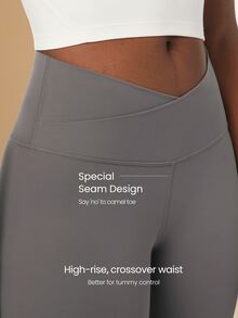 GLOWMODE 24" FeatherFit™ Crossover Yoga Pilates Leggings Buttery Soft High Stretch Crossover Waist Sports Tights Gym Spring Summer - Volcanic Gray - View 3