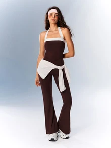 VARSIVA Women's Streetwear Colorblock Halter Neck Sports Jumpsuit - Multicolor - View 9