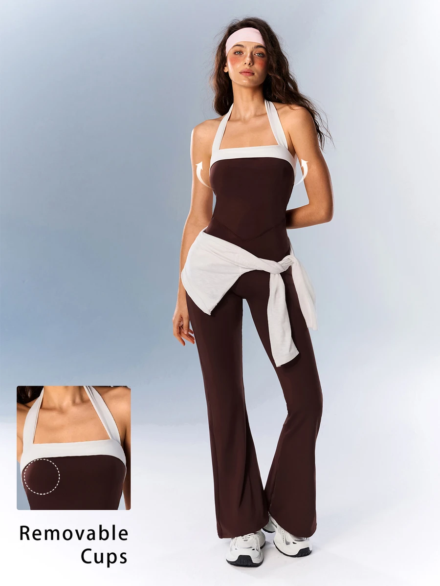 VARSIVA Women's Streetwear Colorblock Halter Neck Sports Jumpsuit - Multicolor - View 1