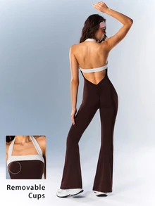 VARSIVA Women's Streetwear Colorblock Halter Neck Sports Jumpsuit - Multicolor - View 12