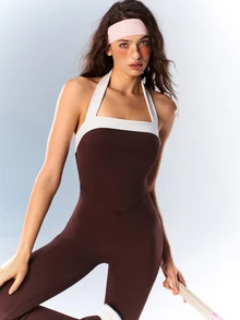 VARSIVA Women's Streetwear Colorblock Halter Neck Sports Jumpsuit - Multicolor - View 5