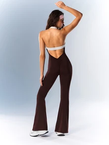 VARSIVA Women's Streetwear Colorblock Halter Neck Sports Jumpsuit - Multicolor - View 11