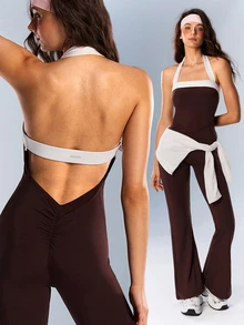 VARSIVA Women's Streetwear Colorblock Halter Neck Sports Jumpsuit - Multicolor - View 10