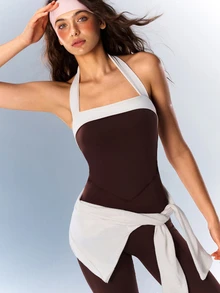 VARSIVA Women's Streetwear Colorblock Halter Neck Sports Jumpsuit - Multicolor - View 7