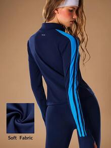 VARSIVA Women's Side Stripe Zipper Placket Slim Fit Sports Jacket - Multicolor - View 1