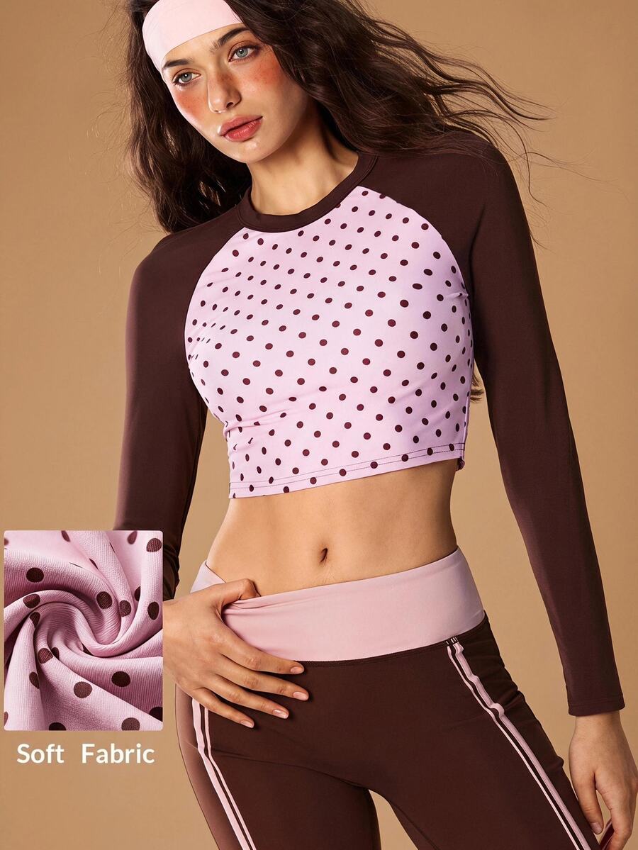 VARSIVA Women's Colorblock Polka Dot Sports T-Shirt - Multicolor - View 1
