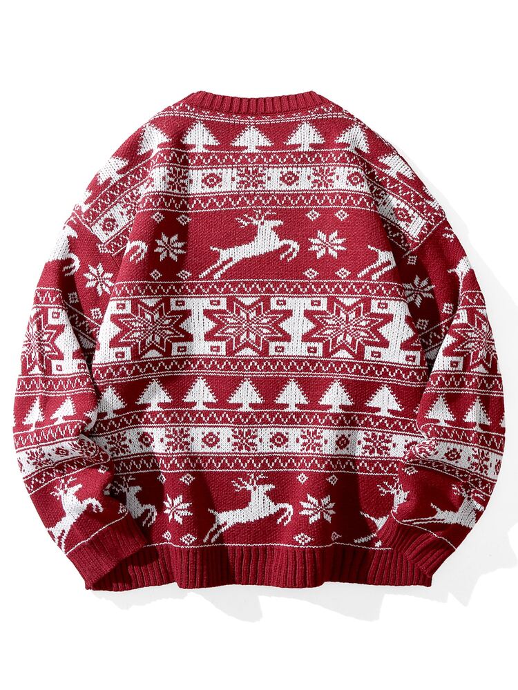 Men's All-Over Print Casual Daily Long Sleeve Sweater Christmas - Red - View 3