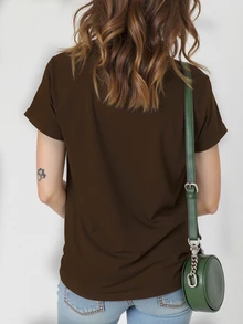 EMERY ROSE 復古工裝傳統牛仔豹紋 JESUS 信仰印花休閒大尺碼 T-shirt 棕色 正式晚裝 - 咖啡棕 - 查看 2