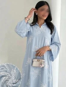 Al Najma Collared Eyelet Embroidery   Embroidered Loose Fit Blue Three-Quarter Sleeve Long Formal Casual Traditional For Women Dress - Blue - View 6