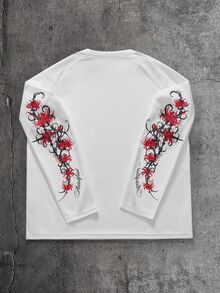 AXEPEAK 男士花卉印花休閒日常穿搭T恤 - 白色 - 查看 2