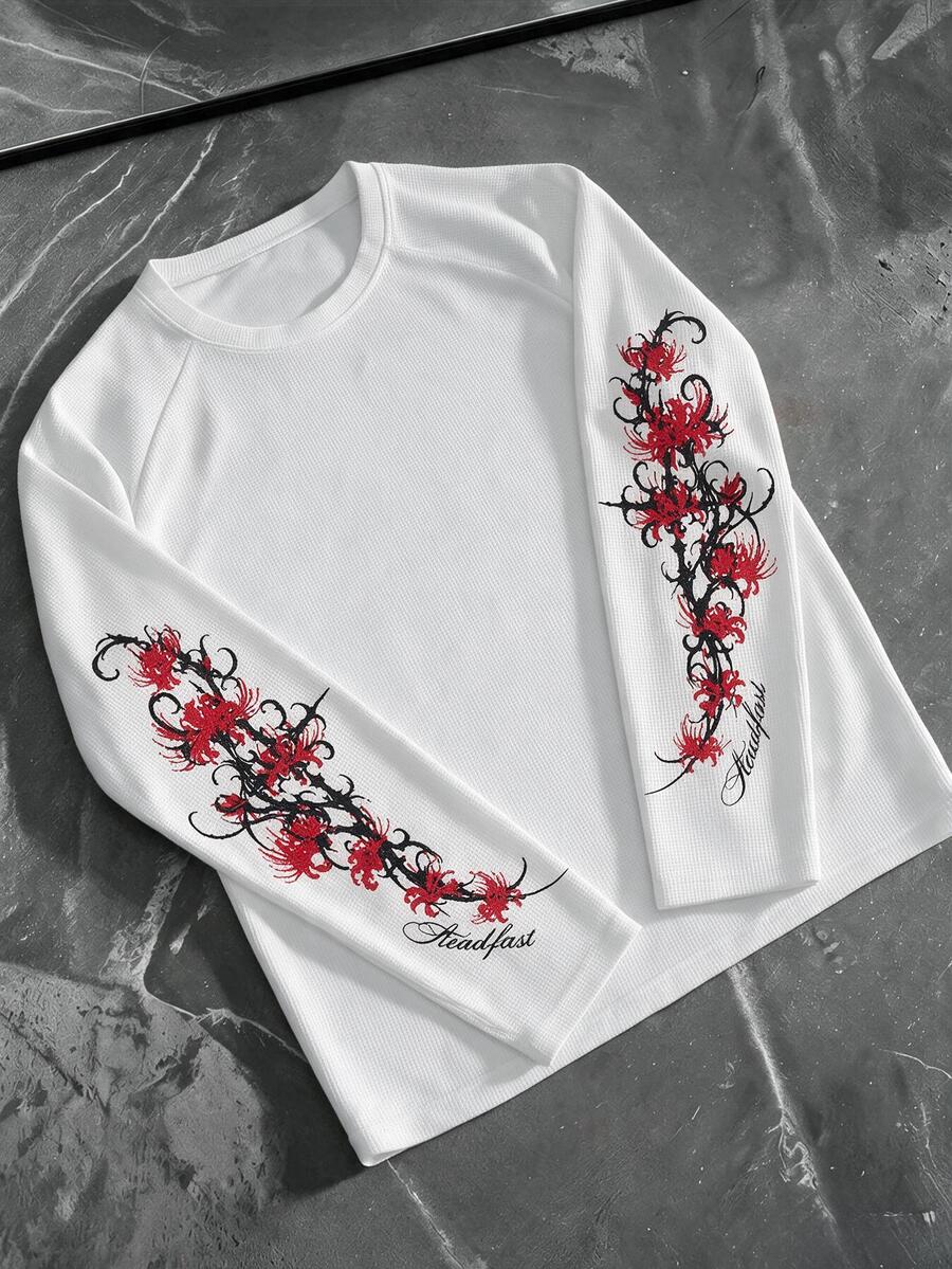 AXEPEAK Men's Floral Print Casual Everyday T-Shirt - White - View 1