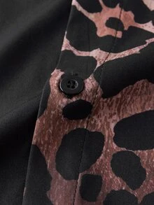 HIMLAND Men Leopard Print Color Block Shirt, Long Sleeve Button Front Top, Slim Fit Casual Streetwear, Soft Stretch Woven Fabric, Retro Fall Going Out Shirt - Multicolor - View 5