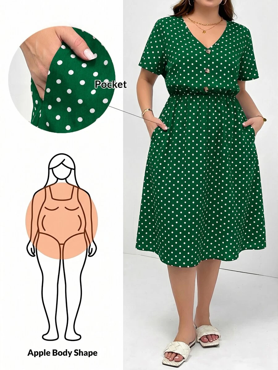 Shapeblank Plus Size Women's V-Neck Polka Dot Casual Everyday Summer Dress
