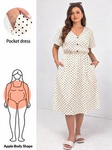 Shapeblank 大尺碼女款V領黑白休閒80年代90年代1950年代復古傳統日常夏季洋裝 夏威夷俱樂部海灘度假生日 - 杏色 - 查看 2