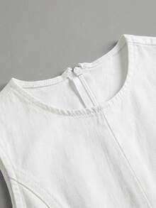SHEIN Tween Girl Round Neck Kids Asymmetrical Hem Tie-Up Denim Overall Shorts - White - View 4