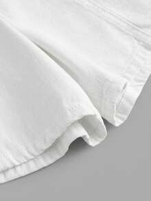 SHEIN Tween Girl Round Neck Kids Asymmetrical Hem Tie-Up Denim Overall Shorts - White - View 6