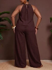 Zivah 2026 Spring/Summer Women's Plus Size New Arrival Cruise Travel Casual Comfortable Versatile Elegant Romantic Classic Halter Top And Wide Leg Pants Set - Burgundy - View 4