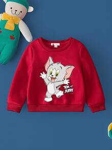 TOM & JERRY X SHEIN Baby Boy Casual TOM & JERRY Graphic Red Sweatshirt - Red - View 2