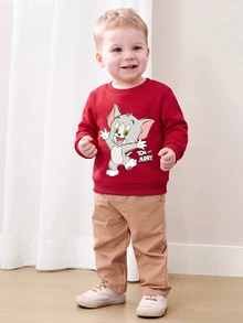 TOM & JERRY X SHEIN Baby Boy Casual TOM & JERRY Graphic Red Sweatshirt - Red - View 1