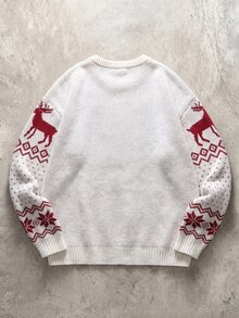Manfinity Hypemode Men's Crew Neck Long Sleeve Pullover Sweater, Casual Jacquard Knit Autumn/Winter Clothing, Christmas Fair Isle Dropped Shoulder Versatile Deer & Snowflake Pattern Pullover Sweater - Beige - View 5