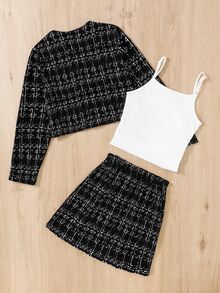 Firerie Kids Firerie Kids Tween Girls 2pcs/Set Urban Chic Long Sleeve Jacket & Bodycon Skirt Outfit, From NOVA Store,Graduation Dress - Black - View 6