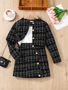 Firerie Kids Firerie Kids Tween Girls 2pcs/Set Urban Chic Long Sleeve Jacket & Bodycon Skirt Outfit, From NOVA Store,Graduation Dress - Black - View 4