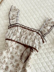 Elamini Vestido floral diminuto dulce y suave para mujer, primavera/verano - Albaricoque - Ver 5
