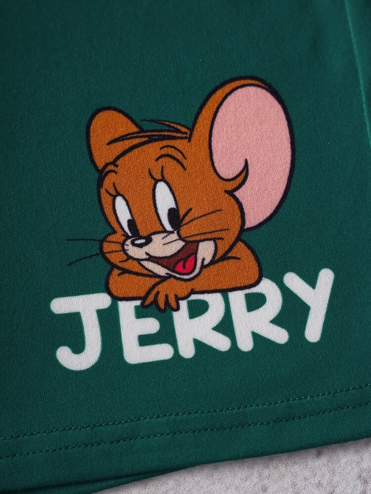 TOM & JERRY X SHEIN Young Boy Cartoon Print Short Sleeve T-Shirt And Shorts Casual Set - Green - View 7