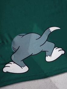 TOM & JERRY X SHEIN Young Boy Cartoon Print Short Sleeve T-Shirt And Shorts Casual Set - Green - View 6
