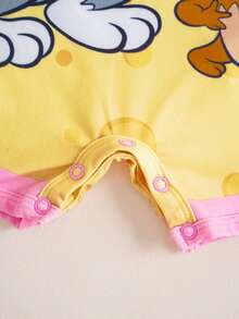 TOM & JERRY X SHEIN Infant/Toddler Girls' Cartoon Print Round Neck Short Sleeve Romper - Yellow - View 7